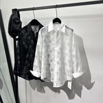 Hollow Floral Jacquard Loose Casual Shirt