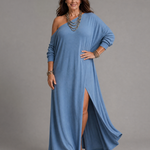 Asterelle | One Shoulder Side Slit Flowing Midi Dress
