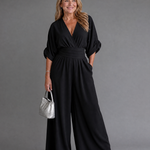 Emene | Draped V Neck Wide Leg Relaxed Jumpsuit