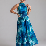 Olivia | Gathered Waist Abstract Print Midi Dress