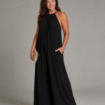 Sylvara | Pleated Halter Neck Wide Leg Relaxed Jumpsuit
