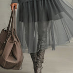 24-Hour-Shipping Gray Mohair And Tulle Panel Maxi Dress