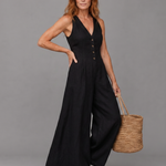 Lyssara | Button Front Sleeveless Wide Leg Relaxed Jumpsuit