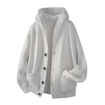 KZZ Men's Sweater: Simple, stylish, versatile, street-style button-up hooded cardigan with long sleeves.
