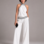 Zephyrine | Contrast Trim Halter Neck Wide Leg Jumpsuit