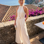 Astrielle | Belted High Neck Wide Leg Sleeveless Jumpsuit