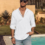 KZZ Men's Cotton Linen  Shirt Long Sleeve Hippie Casual Beach T Shirts Menswear