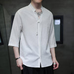 V-neck Pleated Three-quarter Sleeve Shirt