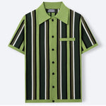 KZZ Men's Summer Casual Knitted Cardigan-Style Polo Shirt — Short Sleeve, Turn-down Collar, Striped