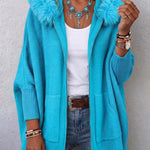 Women's Faux Fur Trim Hooded Knit Jacket