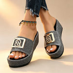 Women's Sparkle Buckle Platform Slides