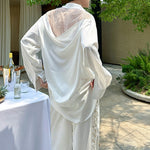 Mesh Beaded Satin Drape Shirt