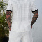 KZZ Men's Summer Cutout Color-block Short-Sleeve T-Shirt and Shorts