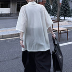 Mesh Embroidery Paneled Lapel Shirt