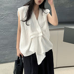 Pleated Loose Irregular Sleeveless Shirt Vest