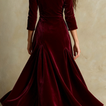 Brown Elegant Retro Suit Collar Velvet Long Dress