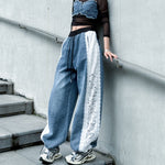 Contrast Color Lace High Waist Wide Leg Jeans