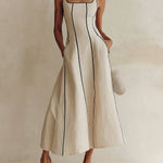 Apricot Minimalist Black Striped A-Line Maxi Dress