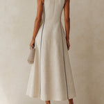 Apricot Minimalist Black Striped A-Line Maxi Dress