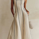 Apricot Minimalist Black Striped A-Line Maxi Dress