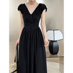 French Waist Halter V-neck Pleated Dress