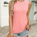 Zeagoo Summer Tank Top for Women Pleated High Neck Tops