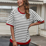 Zeagoo Women Striped T Shirts Oversized Short Sleeve Tops