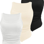 Zeagoo Ribbed Tank Tops 3 Pack Scoop Neck Ruched Shirts
