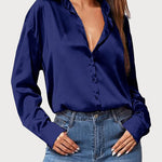 Zeagoo Women Satin Button Down Shirt Long Sleeve Tops