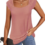 Zeagoo Square Neck Casual Cap Sleeve Shirt