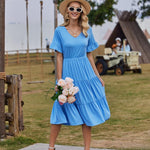 Zeagoo Damen Elegant V-Ausschnitt Kleider A Linie Kurzarm Freizeitkleid (DE Only)