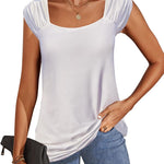 Zeagoo Square Neck Casual Cap Sleeve Shirt