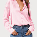 Zeagoo Women Satin Button Down Shirt Long Sleeve Tops