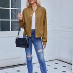 Zeagoo Women's Bomber Jacket Casual Striped Button Down Coat
