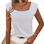 Zeagoo Square Neck Casual Cap Sleeve Shirt