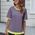 Zeagoo Women Striped T Shirts Oversized Short Sleeve Tops