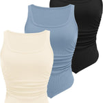 Zeagoo Ribbed Tank Tops 3 Pack Scoop Neck Ruched Shirts