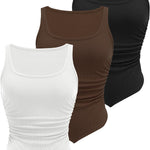 Zeagoo Ribbed Tank Tops 3 Pack Scoop Neck Ruched Shirts