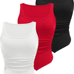 Zeagoo Ribbed Tank Tops 3 Pack Scoop Neck Ruched Shirts