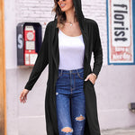 Hooded Long Cardigans Maxi Cardigan with Hood Open Front Lightweight Duster Coat with Pocket - Zeagoo (Us Only)