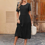 Zeagoo Midi Floral Flutter Short Sleeve Casual Dresses with Pockets