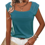Zeagoo Square Neck Casual Cap Sleeve Shirt