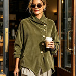 Women's Asymmetric Corduroy Funnel Neck Top