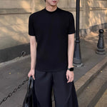 Solid Color Shoulder Pad Slim Fit T-shirt