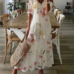 Casual Loose V-neck Printed  Long Dress