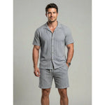 KZZ Men's openwork shorts, short-sleeved top and drawstring shorts
