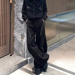 Heavy Metal Rivet Straight Scimitar Wide-leg Pants