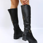 Women’s Winter Low-Heel Leather-Look Support Knee Boots
