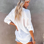 Zeagoo Solid Color V Neck Long Sleeve Button Down Blouse with Pockets