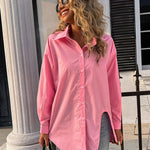 Zeagoo Long Sleeve Lapel Cardigan Top Simple Solid Color Loose Fashion Casual Shirt